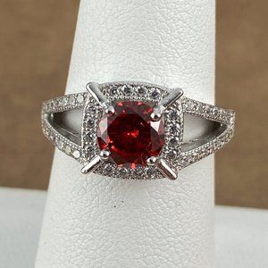 1CT Radiant Garnet 925 Silver Modern Design with CZ Set V Sides
